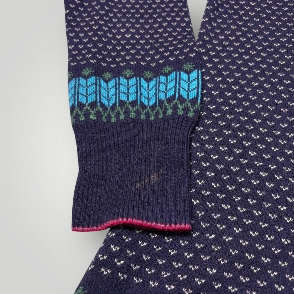 Eddie Bauer Sweater Tunic Womens Large Blue‎ Fair Isle 1/4 Zip Mock Neck Knit